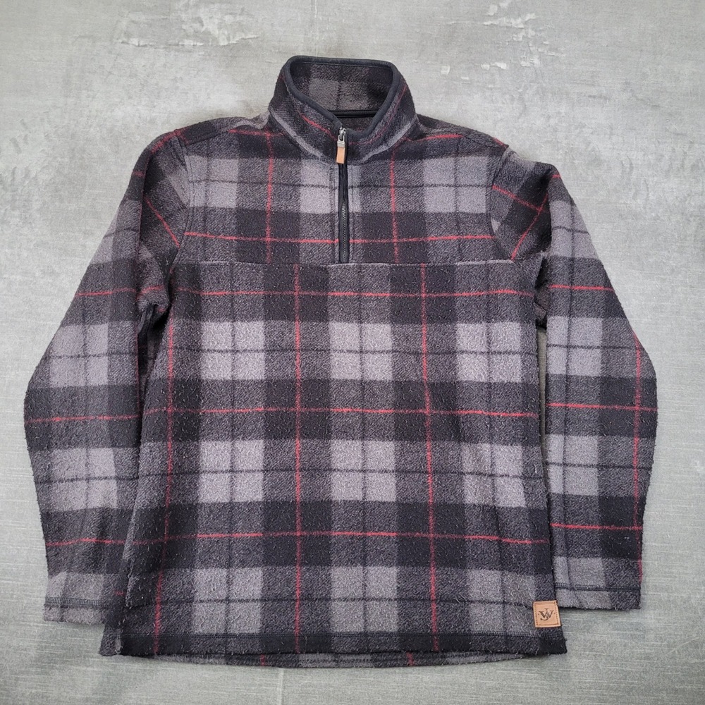 John Wayne Stock &‎ Supply Mens Plaid Fleece Pullover Gray Red Size M